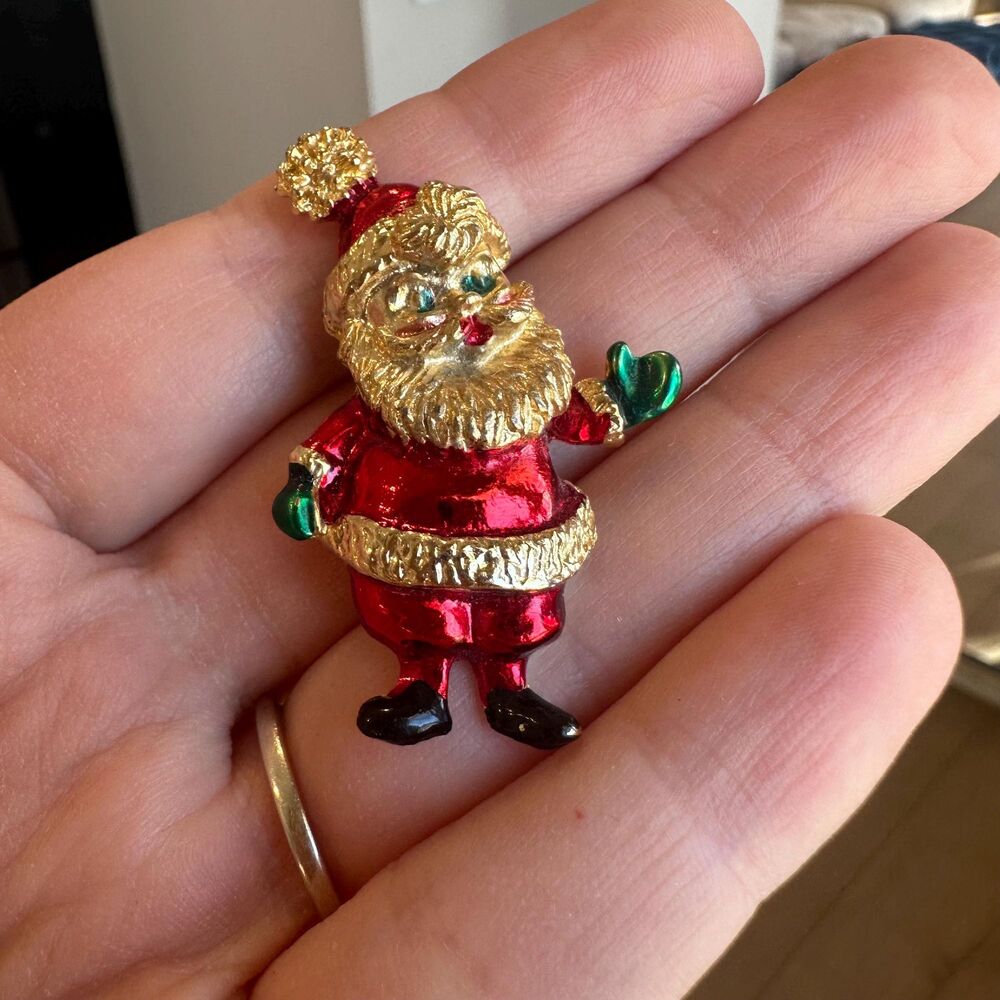 Enamel Santa Christmas Festive Brooch Christmas Pin Vintage Christmas Jewelry